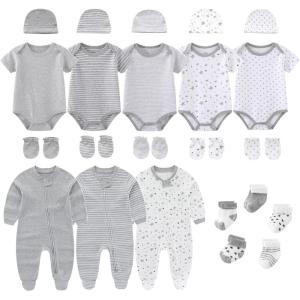 New Born Baby Clothes and Newborn Boy Girl Essentials Accessories Layette Set(Two Way Zipper Gray 23 Piece Set)