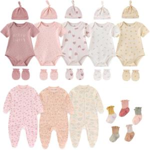 New Born Baby Layette Gift Set-23 Piece Cotton Girl Clothing and Essentials Accessories 0-12 month(Two Way Zipper Strawberry Fox 23 Piece Set)