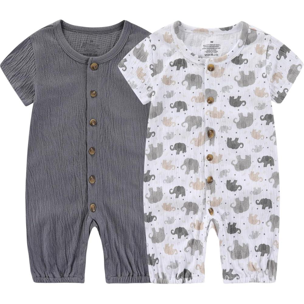 imageRuliby Baby Girl Romper Button Jumpsuit Summer Infant Boy Clothes for 024 MonthsDark GrayElephant