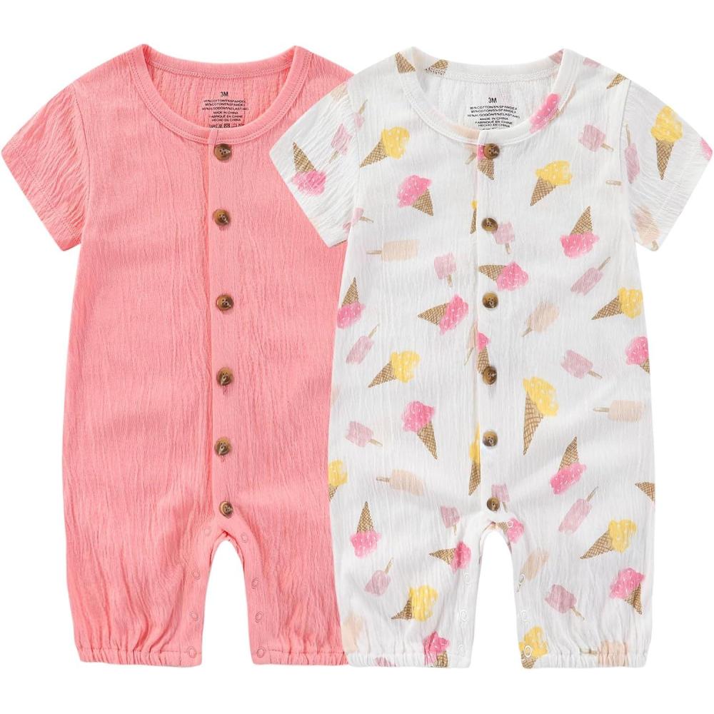 imageRuliby Baby Girl Romper Button Jumpsuit Summer Infant Boy Clothes for 024 MonthsPinkIce Cream