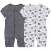 Ruliby Baby Girl Romper Button Jumpsuit Summer Infant Boy Clothes for 0-24 Months(Dark Gray/Elephant)