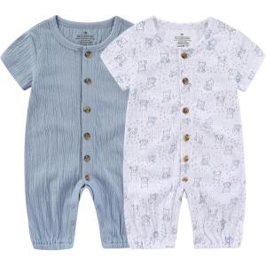 Ruliby Baby Girl Romper Button Jumpsuit Summer Infant Boy Clothes for 0-24 Months(Blue/Cat)