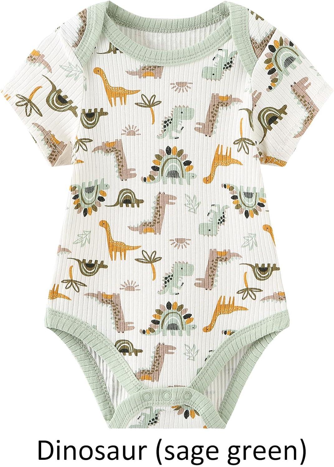 imageRuliby Baby Bodysuit and Pant Set Summer Ribbed Mix Match Infant Boy Girl Clothes OutfitsSage Green Dinosaur Ribbed 10 Pieces