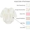 Ruliby Baby Girl Outfit Cotton Bubble Romper Floral Dress Infant Girls Clothes 3-pack(Long-sleeved Blue Floral/Blue/Beige)