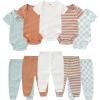 Ruliby Baby Bodysuit and Pant Set Summer Ribbed Mix Match Infant Boy Girl Clothes Outfits(Green Plaid Ribbed 10 Pieces)
