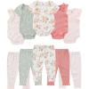 Ruliby Baby Bodysuit and Pant Set Summer Ribbed Mix Match Infant Boy Girl Clothes Outfits(Red Floral Ribbed 10 Pieces)