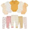 Ruliby Baby Bodysuit and Pant Set Summer Ribbed Mix Match Infant Boy Girl Clothes Outfits(Yellow Sunshine Ribbed 10 Pieces)