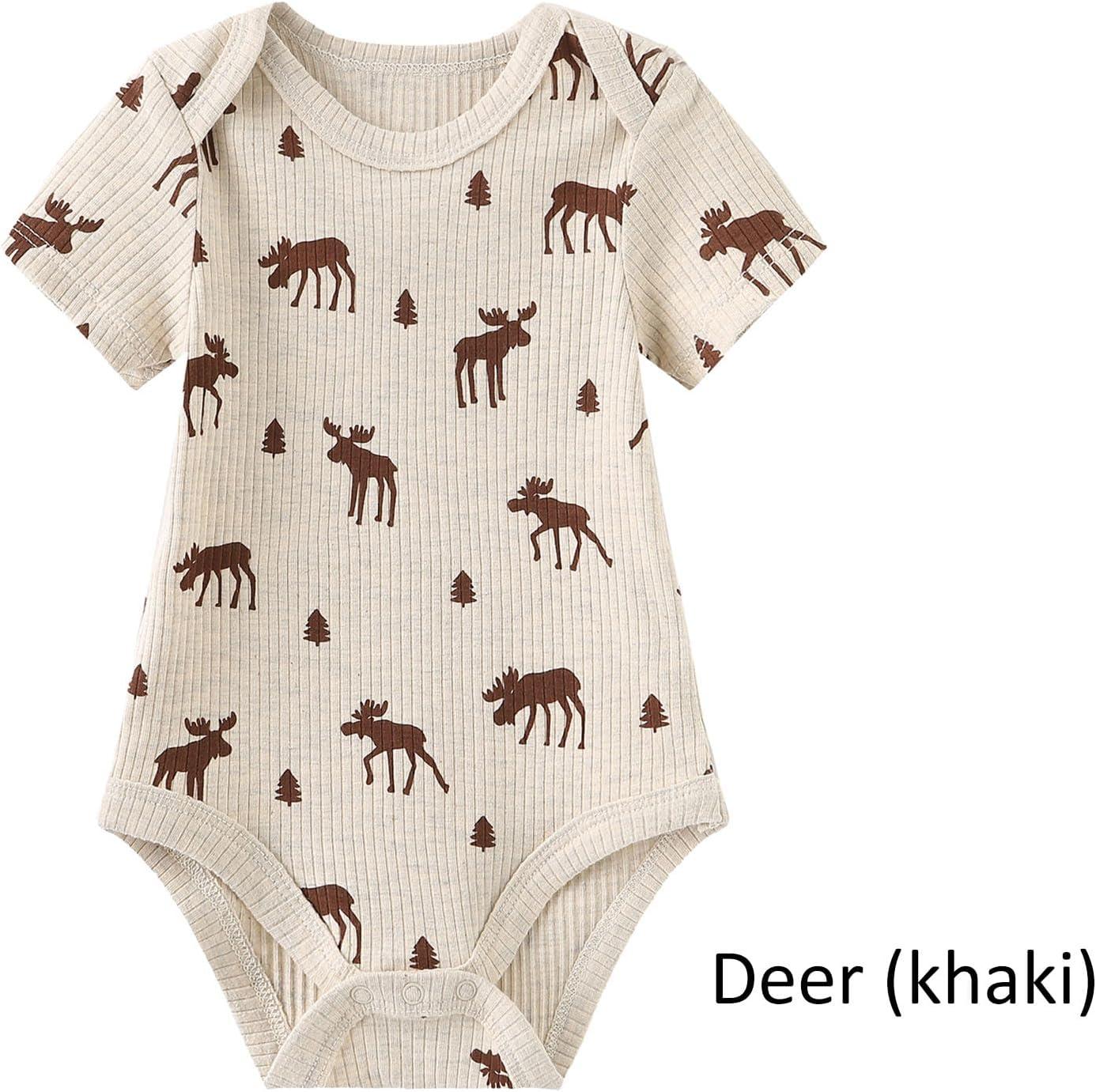 imageRuliby Baby Bodysuit 6 Pack Soft Mixed Ribbed Short Sleeve Romper Infant Boy Girl Clothes SetBaby Bodysuit 6piece SolidLight KhakiDeer