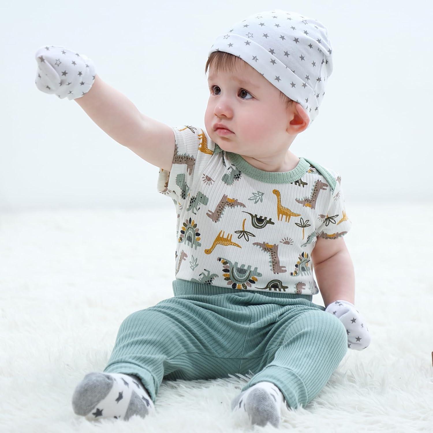 imageRuliby Baby Bodysuit 6 Pack Soft Mixed Ribbed Short Sleeve Romper Infant Boy Girl Clothes SetBaby Bodysuit 6piece SolidLight KhakiDeer
