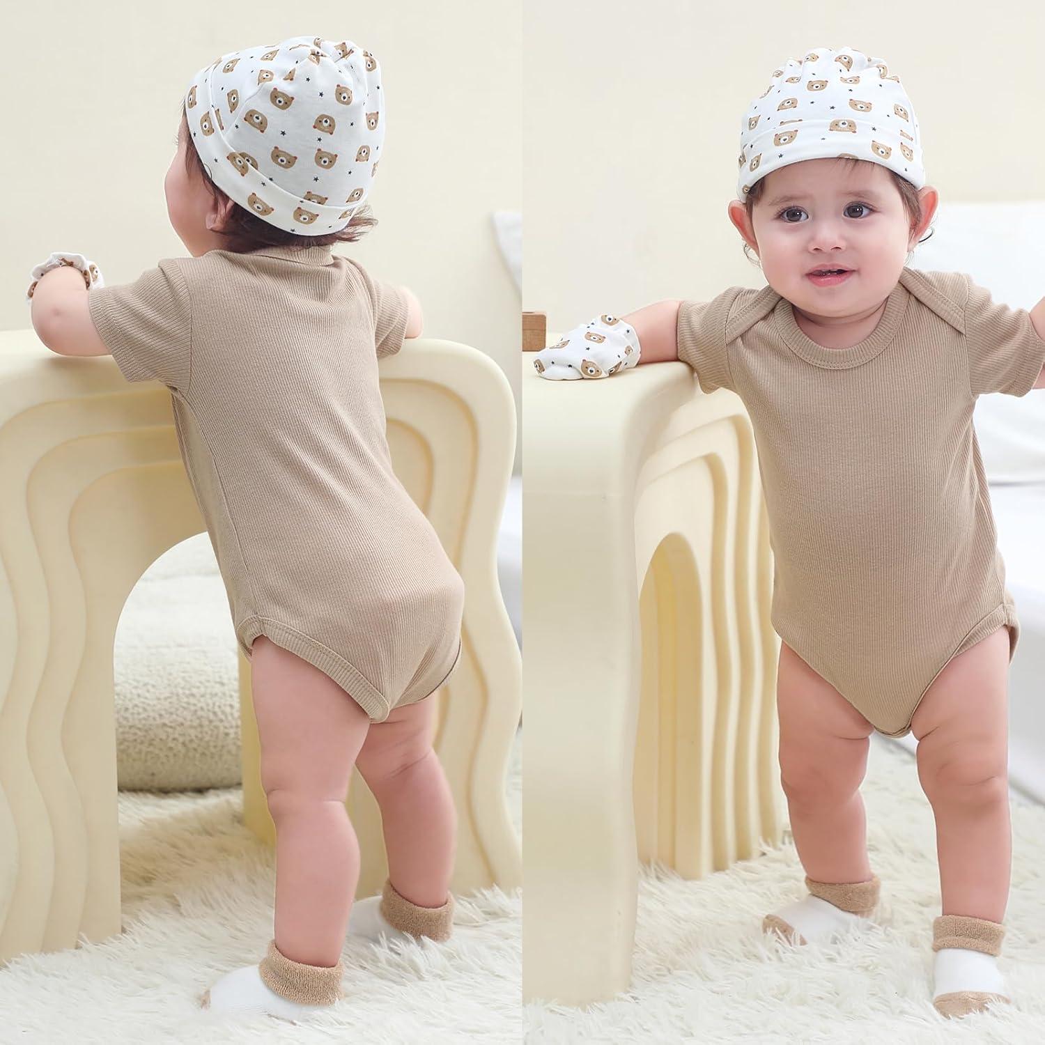 imageRuliby Baby Bodysuit 6 Pack Soft Mixed Ribbed Short Sleeve Romper Infant Boy Girl Clothes SetBaby Bodysuit 6piece SolidLight KhakiDeer