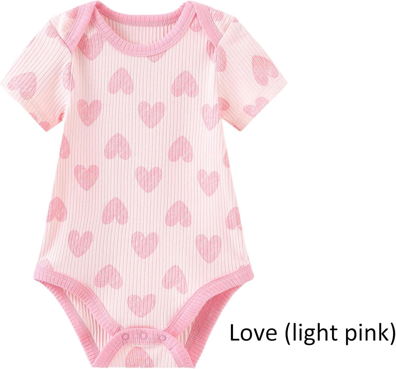 imageRuliby Baby Bodysuit Boy Girl Clothes Soft Newborn Infant Outfit Short Sleeve RomperLovePinkStripes