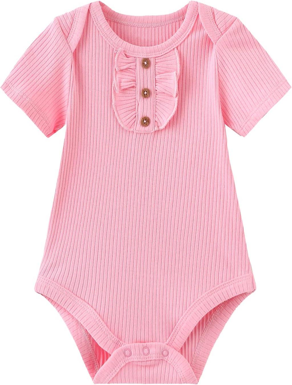 imageRuliby Baby Bodysuit Boy Girl Clothes Soft Newborn Infant Outfit Short Sleeve RomperLovePinkStripes