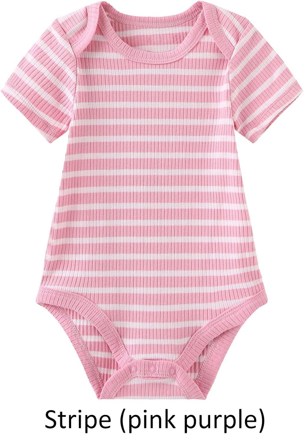 imageRuliby Baby Bodysuit Boy Girl Clothes Soft Newborn Infant Outfit Short Sleeve RomperLovePinkStripes