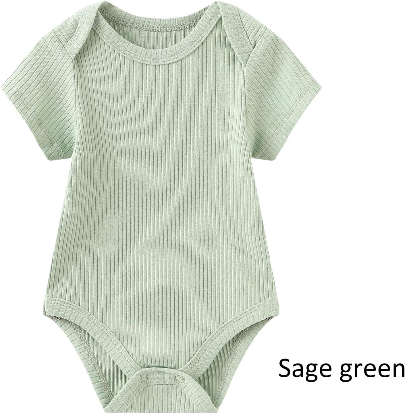 imageRuliby Baby Bodysuit Boy Girl Clothes Soft Newborn Infant Outfit Short Sleeve RomperSage GreenWhiteDinosaur