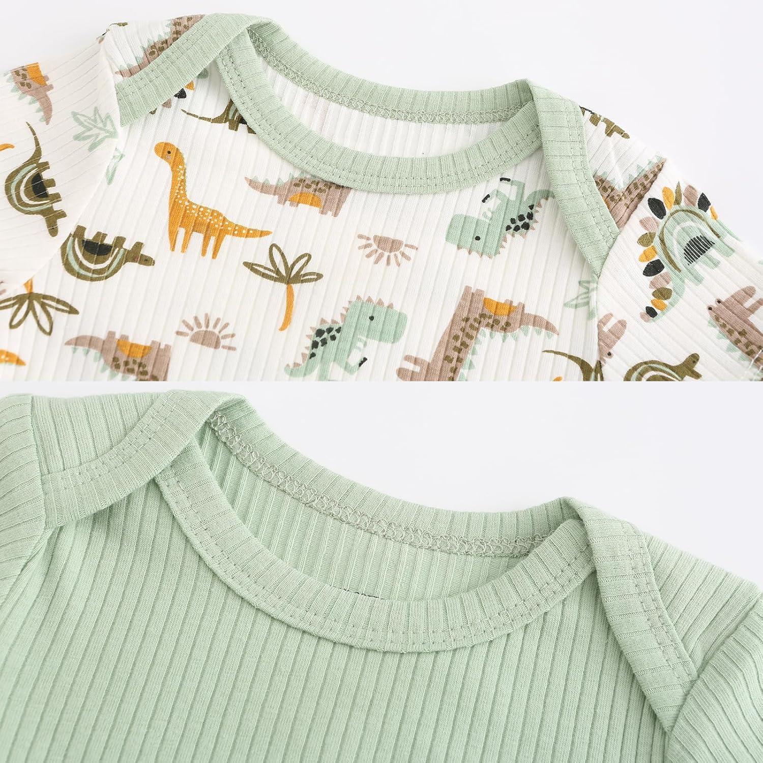 imageRuliby Baby Bodysuit Boy Girl Clothes Soft Newborn Infant Outfit Short Sleeve RomperSage GreenWhiteDinosaur