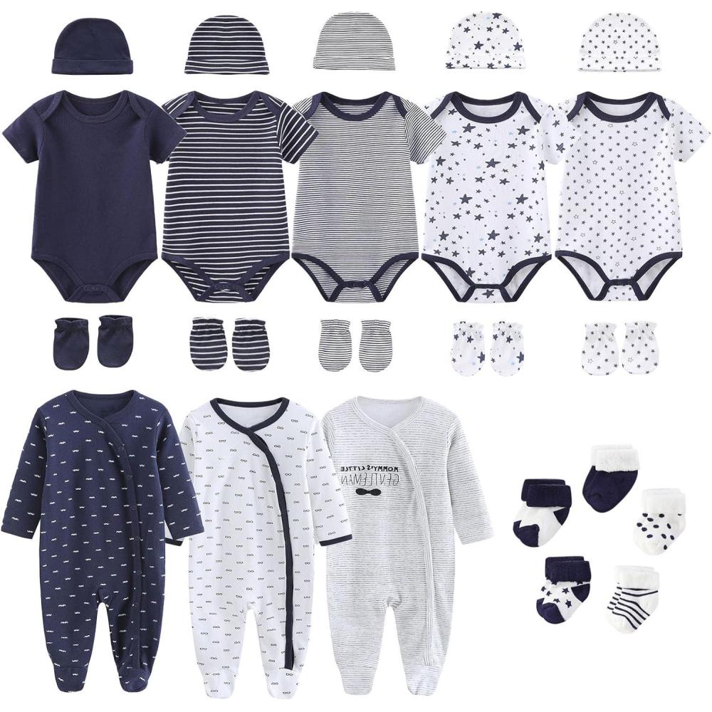 imageRuliby New Born Clothes Cotton Layette Gift Set Unisex Baby Outfit and Accessories Newborn Essentials Must HavesDark Blue Star Stripe 23 Piece Set