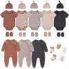 Ruliby New Born Clothes Cotton Layette Gift Set Unisex Baby Outfit and Accessories Newborn Essentials Must Haves(Coffee Stripe 23 Piece Set)