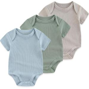 Ruliby Baby Bodysuit Boy Girl Clothes Soft Newborn Infant Outfit Short Sleeve Romper(Blue/Green/Gray)