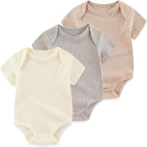 Ruliby Baby Bodysuit Boy Girl Clothes Soft Newborn Infant Outfit Short Sleeve Romper(White/Grey/Khaki)