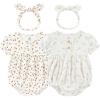 Ruliby Baby Girl Clothes Cotton Bubble Romper Floral Bodysuits Infant Outfit Set(Light Blue/Orange Floral Short-sleeved Bodysuit)
