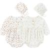 Ruliby Baby Girl Clothes Cotton Bubble Romper Floral Bodysuits Infant Outfit Set(Long-sleeved Light Blue Floral/Orange Floral)
