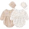 Ruliby Baby Girl Clothes Cotton Bubble Romper Floral Bodysuits Infant Outfit Set(Long-sleeved Pink/Orange Floral)