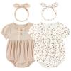 Ruliby Baby Girl Clothes Cotton Bubble Romper Floral Bodysuits Infant Outfit Set(Pink/Floral Short-sleeved Bodysuit)