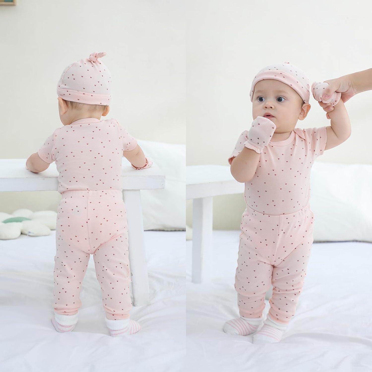 imageRuliby Baby Bodysuit and Pant Set 10pcs Cotton Soft Newborn Boy Girl Clothes OutfitsLight Pink Star Stripe Set 10 Pieces