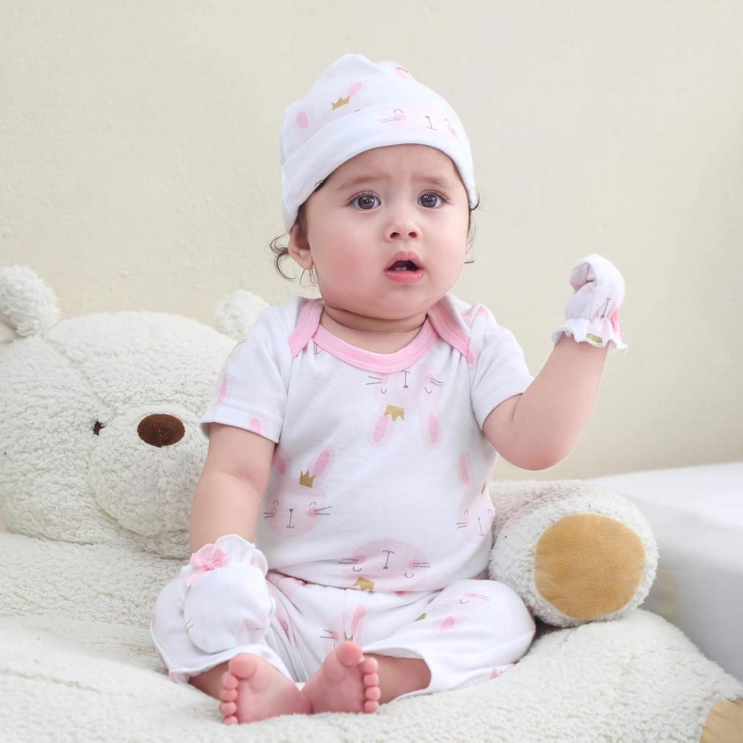 imageRuliby Baby Bodysuit and Pant Set 10pcs Cotton Soft Newborn Boy Girl Clothes OutfitsPink Bunny Set 10 Pieces