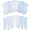 Ruliby Baby Bodysuit and Pant Set 10-pcs Cotton Soft Newborn Boy Girl Clothes Outfits(Light Blue Star Stripe Set 10 Pieces)