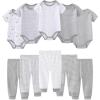 Ruliby Baby Bodysuit and Pant Set 10-pcs Cotton Soft Newborn Boy Girl Clothes Outfits(Light Gray Star Stripe Set 10 Pieces)