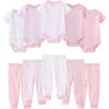 Ruliby Baby Bodysuit and Pant Set 10-pcs Cotton Soft Newborn Boy Girl Clothes Outfits(Light Pink Star Stripe Set 10 Pieces)