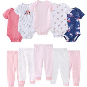 Ruliby Baby Bodysuit and Pant Set 10-pcs Cotton Soft Newborn Boy Girl Clothes Outfits(Owl Pink Set 10 Pieces)