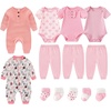 Ruliby Baby Bodysuits and Zip Romper Pants Set Cotton Newborn Clothes | Unisex outfits layette gift bundle set,short sleeved, long sleeved mixed snap button and 2-way zip romper(Fox/Pink/Stripe)