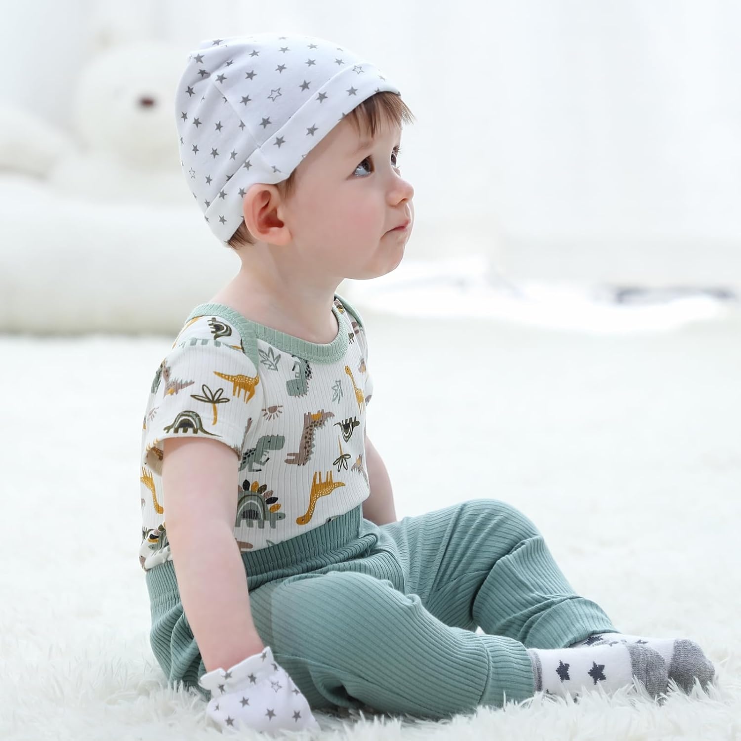 image:imageRuliby Baby Bodysuit and Pant Set 6pcs Ribbed Soft Infant Boy Girl ClothesElk Light Khaki Set 6 Pieces