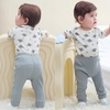 Ruliby Baby Bodysuit and Pant Set 6-pcs Ribbed Soft Infant Boy Girl Clothes(Dinosaur Grey Blue Set 6 Pieces)