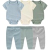 Ruliby Baby Bodysuit and Pant Set 6-pcs Ribbed Soft Infant Boy Girl Clothes(Beige Blue Green Set 6 Pieces)