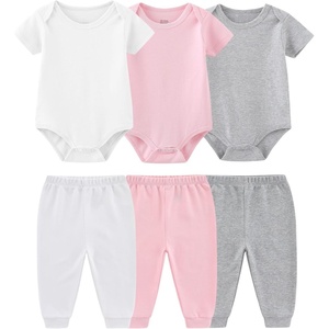 Ruliby Baby Bodysuit and Pant Set 6-pcs Ribbed Soft Infant Boy Girl Clothes(Pink White Gray Set 6 Pieces)