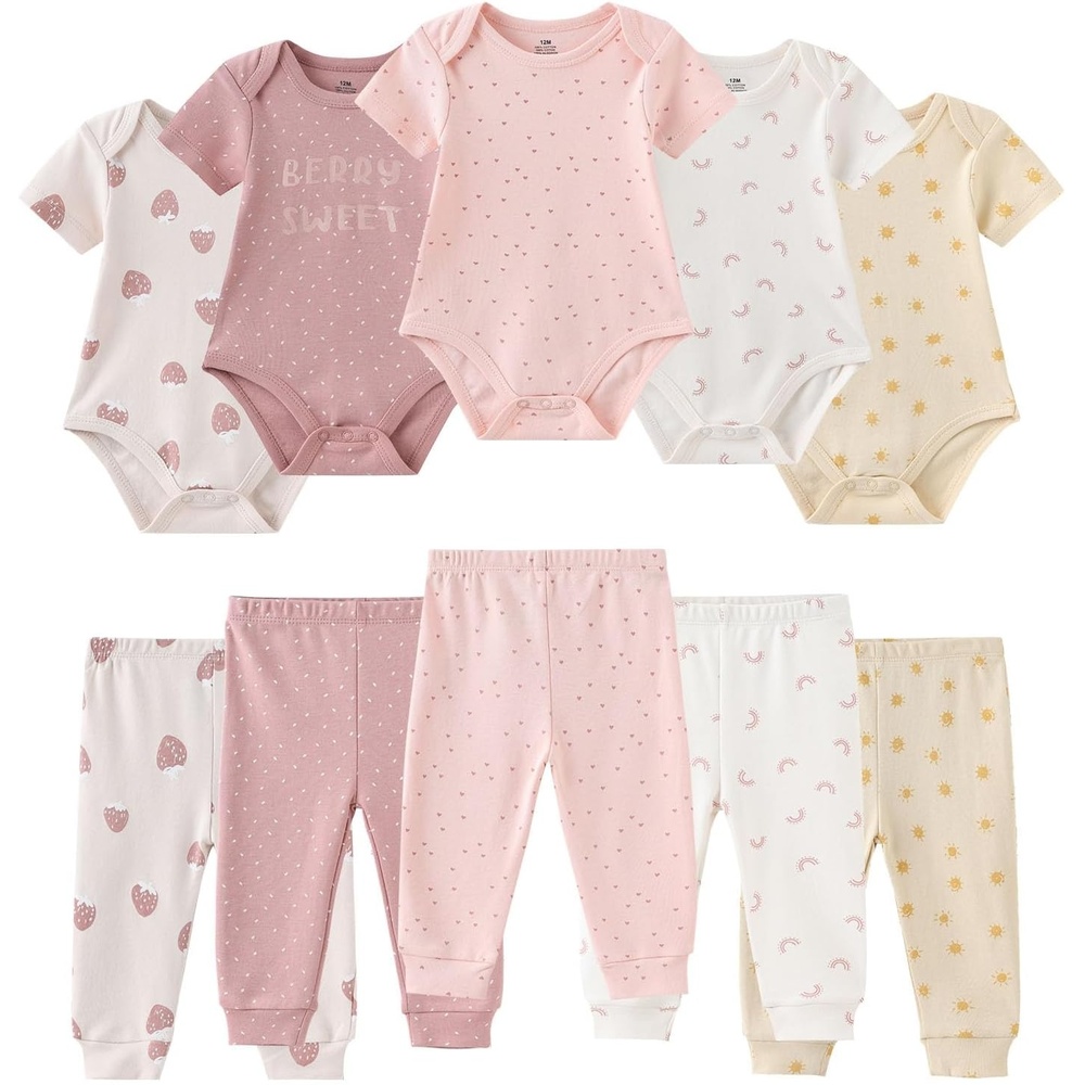 image:imageRuliby Baby Bodysuit and Pant Set 10pcs Cotton Soft Newborn Clothes OutfitStrawberry Sunshine Set 10 Pieces
