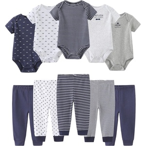 Ruliby Baby Bodysuit and Pant Set 10-pcs Cotton Soft Newborn Clothes Outfit(Bowtie Navy Blue Set 10 Pieces)