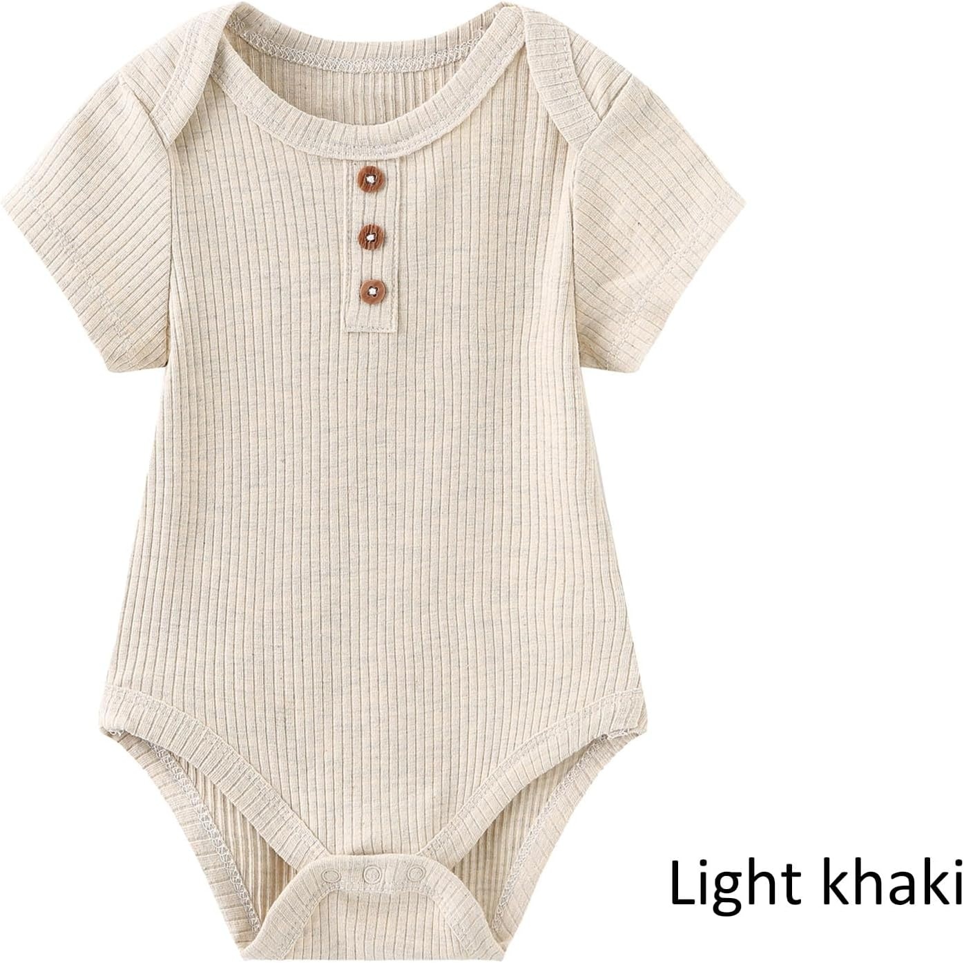 image:imageRuliby Baby Bodysuit Newborn Boy Girl Clothes Soft Rib Short Sleeve RomperBeigeRedAnimal