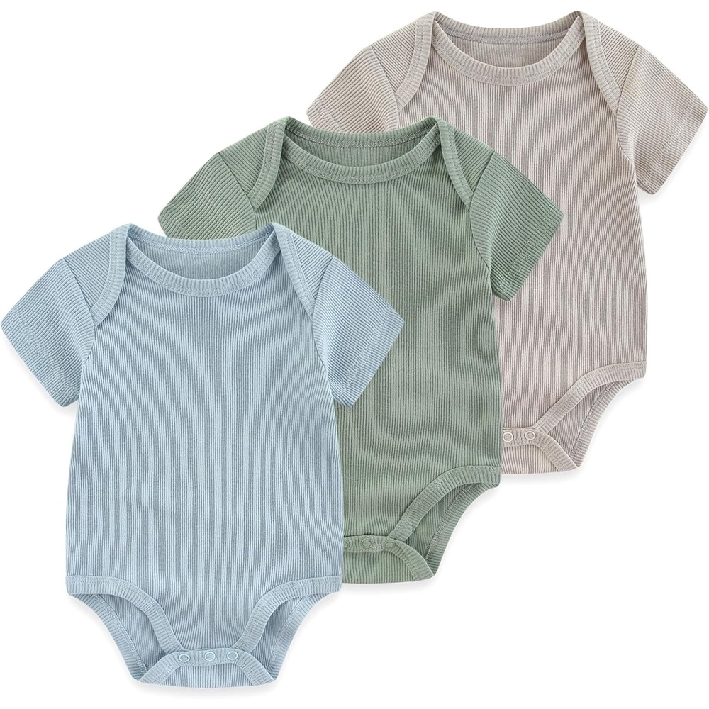 image:imageRuliby Baby Bodysuit Newborn Boy Girl Clothes Soft Rib Short Sleeve RomperBlueGreenGray