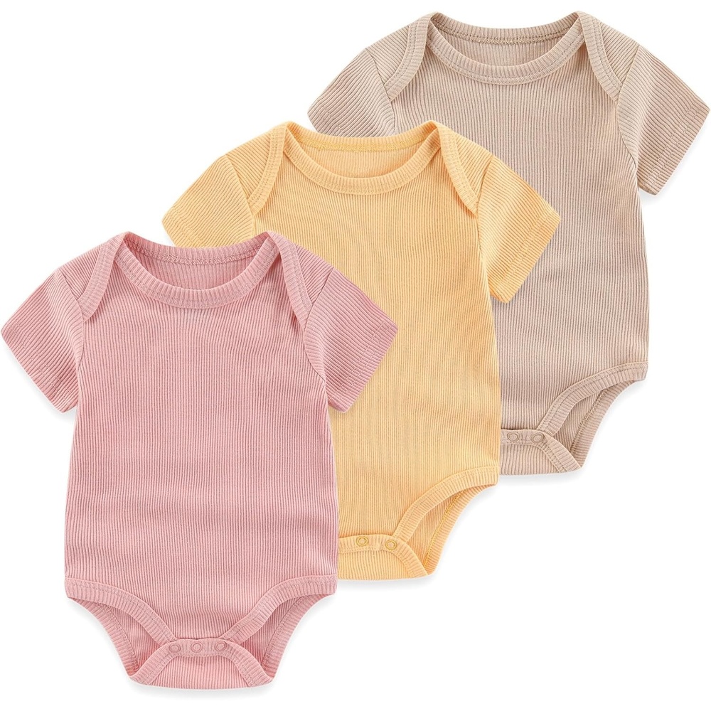 image:imageRuliby Baby Bodysuit Newborn Boy Girl Clothes Soft Rib Short Sleeve RomperPinkYellowKhaki