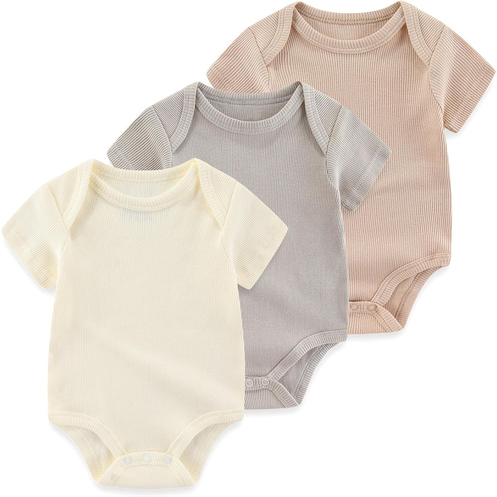 image:imageRuliby Baby Bodysuit Newborn Boy Girl Clothes Soft Rib Short Sleeve RomperWhiteGreyKhaki