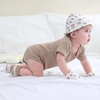 Ruliby Baby Bodysuit Newborn Boy Girl Clothes Soft Rib Short Sleeve Romper(White/Grey/Khaki)
