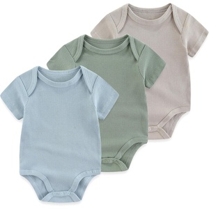 Ruliby Baby Bodysuit Newborn Boy Girl Clothes Soft Rib Short Sleeve Romper(Blue/Green/Gray)